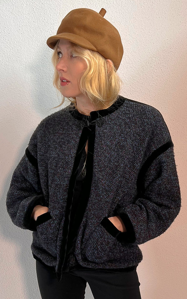 Vintage Tweed & Fur Cardigan