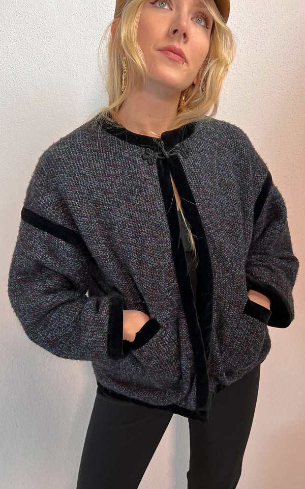 Vintage Tweed & Fur Cardigan