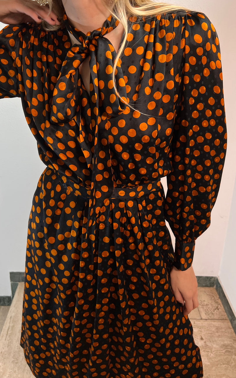 Vintage Yves Saint Laurent Silk Dress Autum Winter 1980 Polka Dots