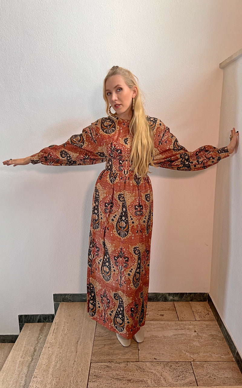 Vintage 70s Silk Blockprint Dress