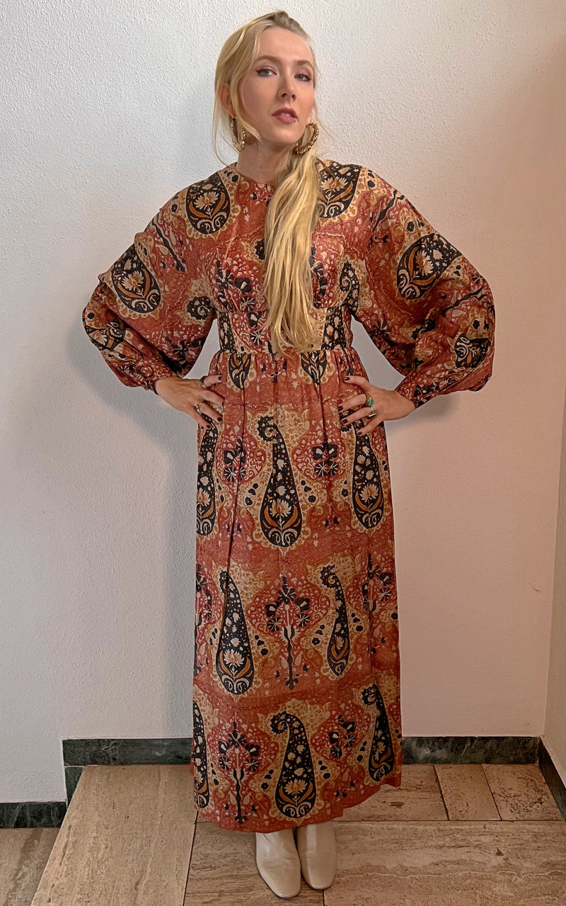 Vintage 70s Silk Blockprint Dress