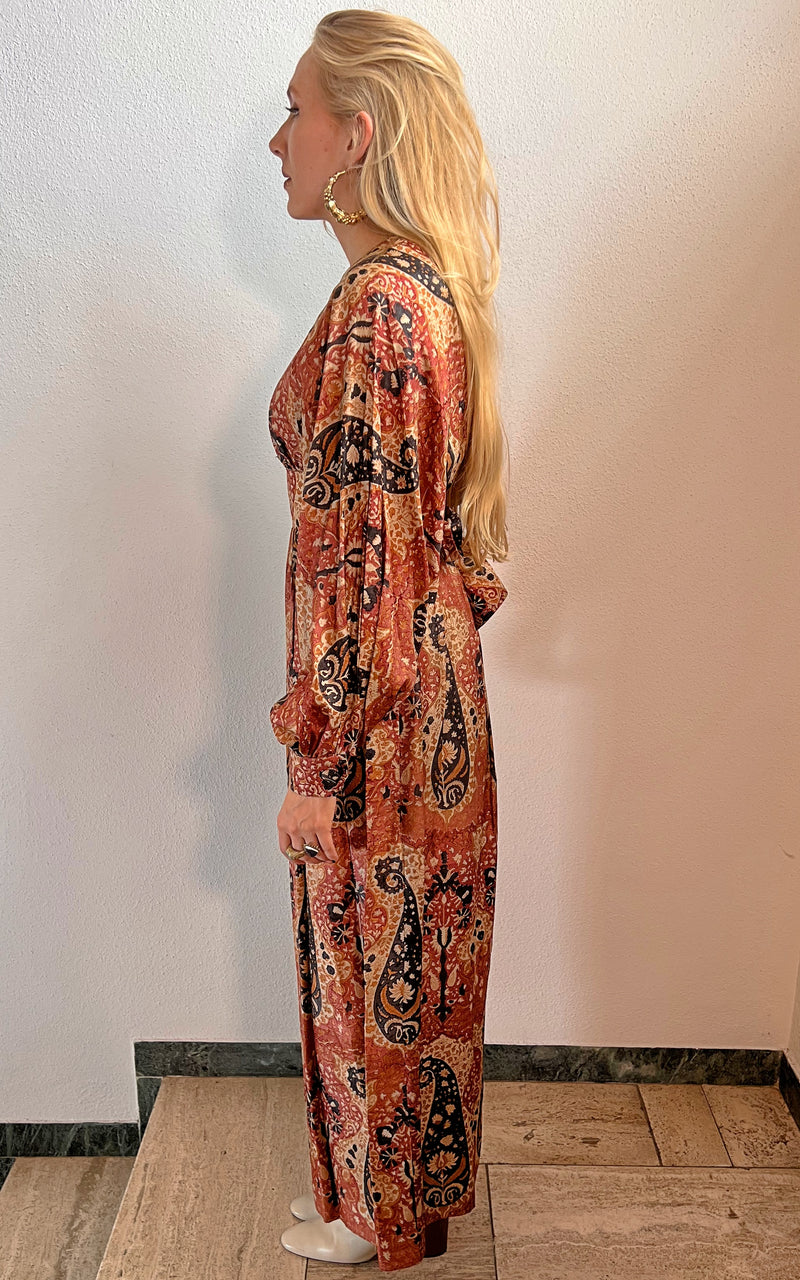 Vintage 70s Silk Blockprint Dress