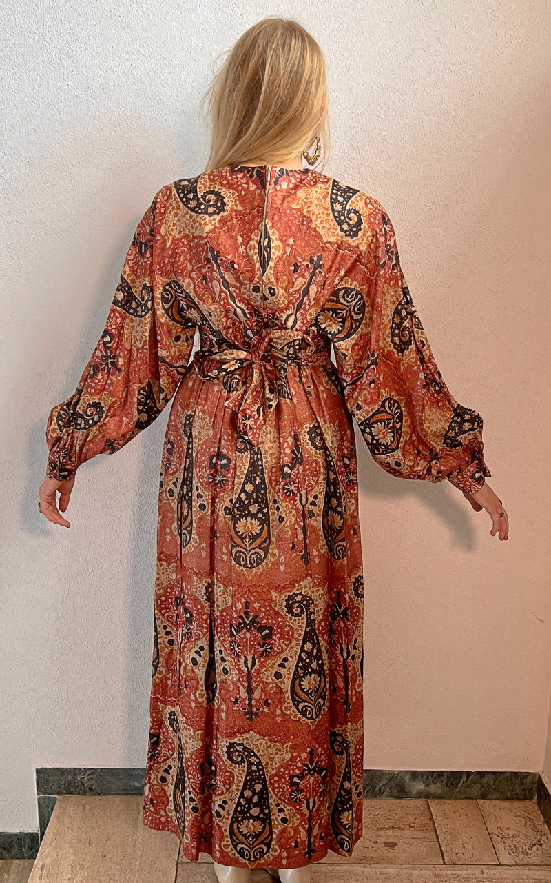 Vintage 70s Silk Blockprint Dress