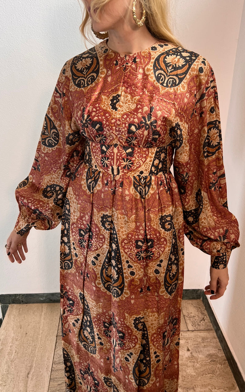 Vintage 70s Silk Blockprint Dress