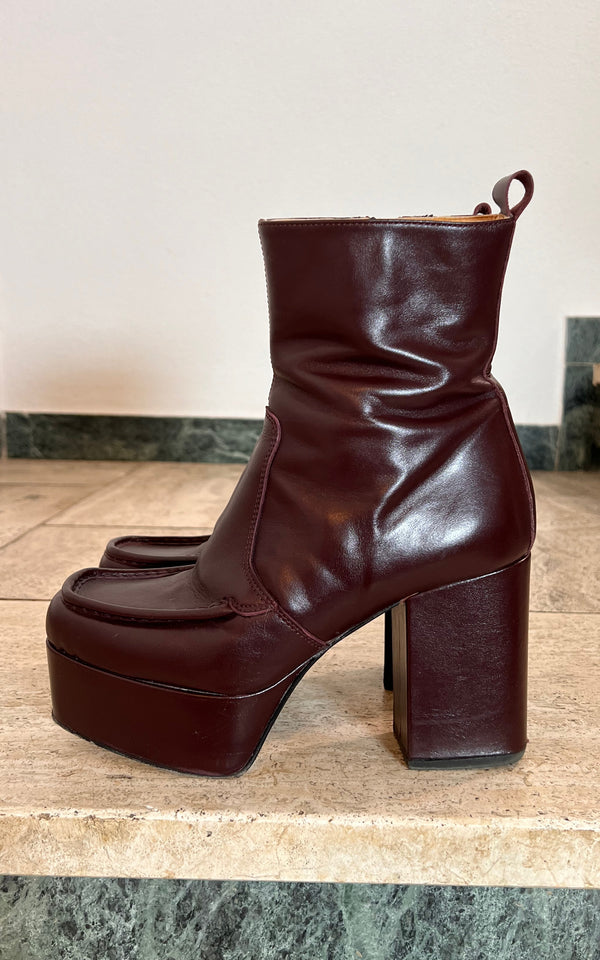 Vintage Bordeaux Plattform Boots 38