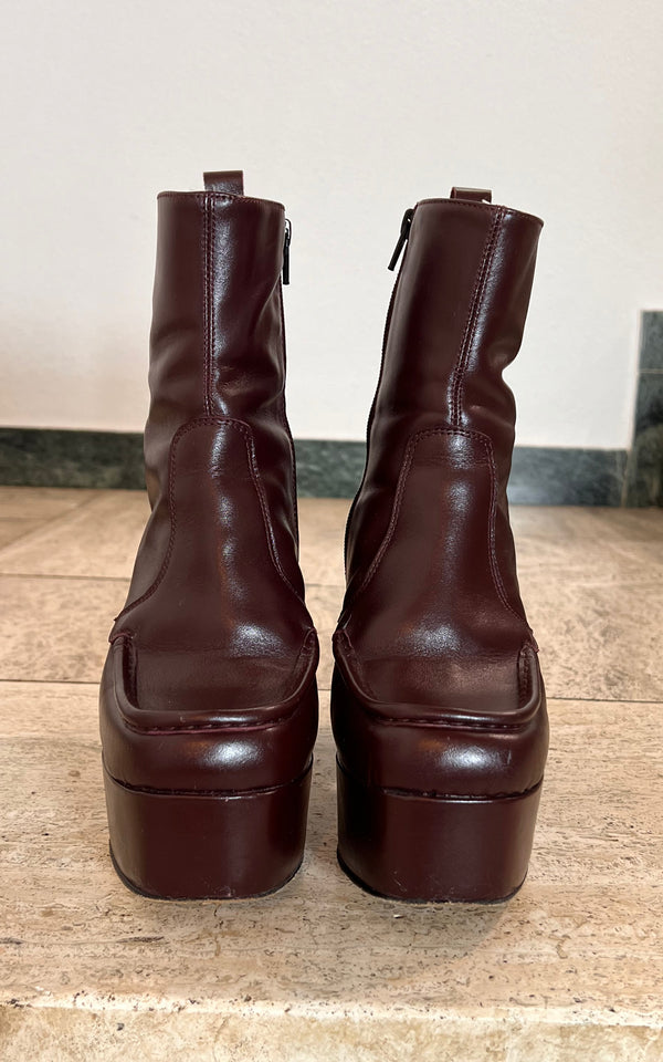 Vintage Bordeaux Plattform Boots 38