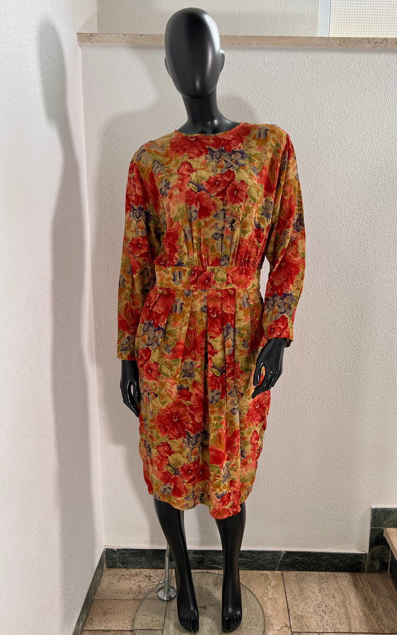 Vintage Zapa Poppy Flower Silk Dress