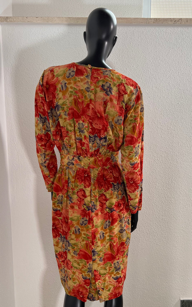 Vintage Zapa Poppy Flower Silk Dress