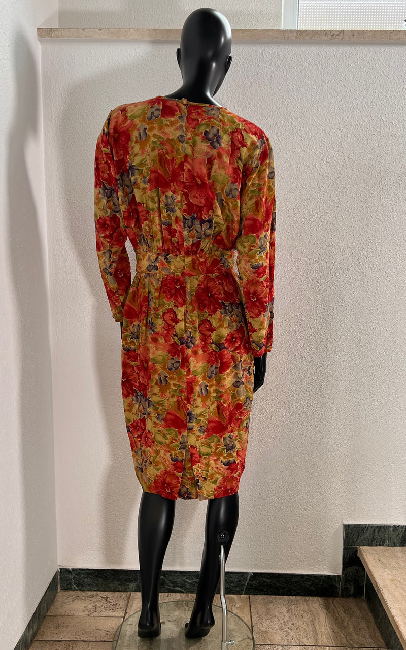 Vintage Zapa Poppy Flower Silk Dress