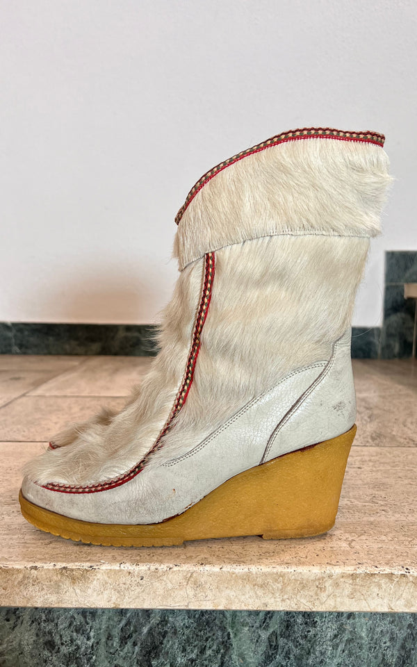 Vintage 70s Winter Fur Boots 38