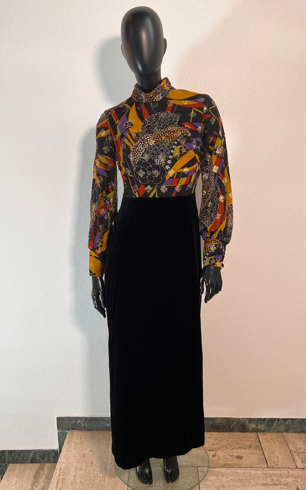 Vintage 70s Psychedelic Velvet Dress