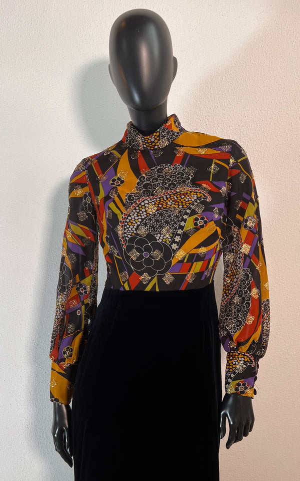 Vintage 70s Psychedelic Velvet Dress