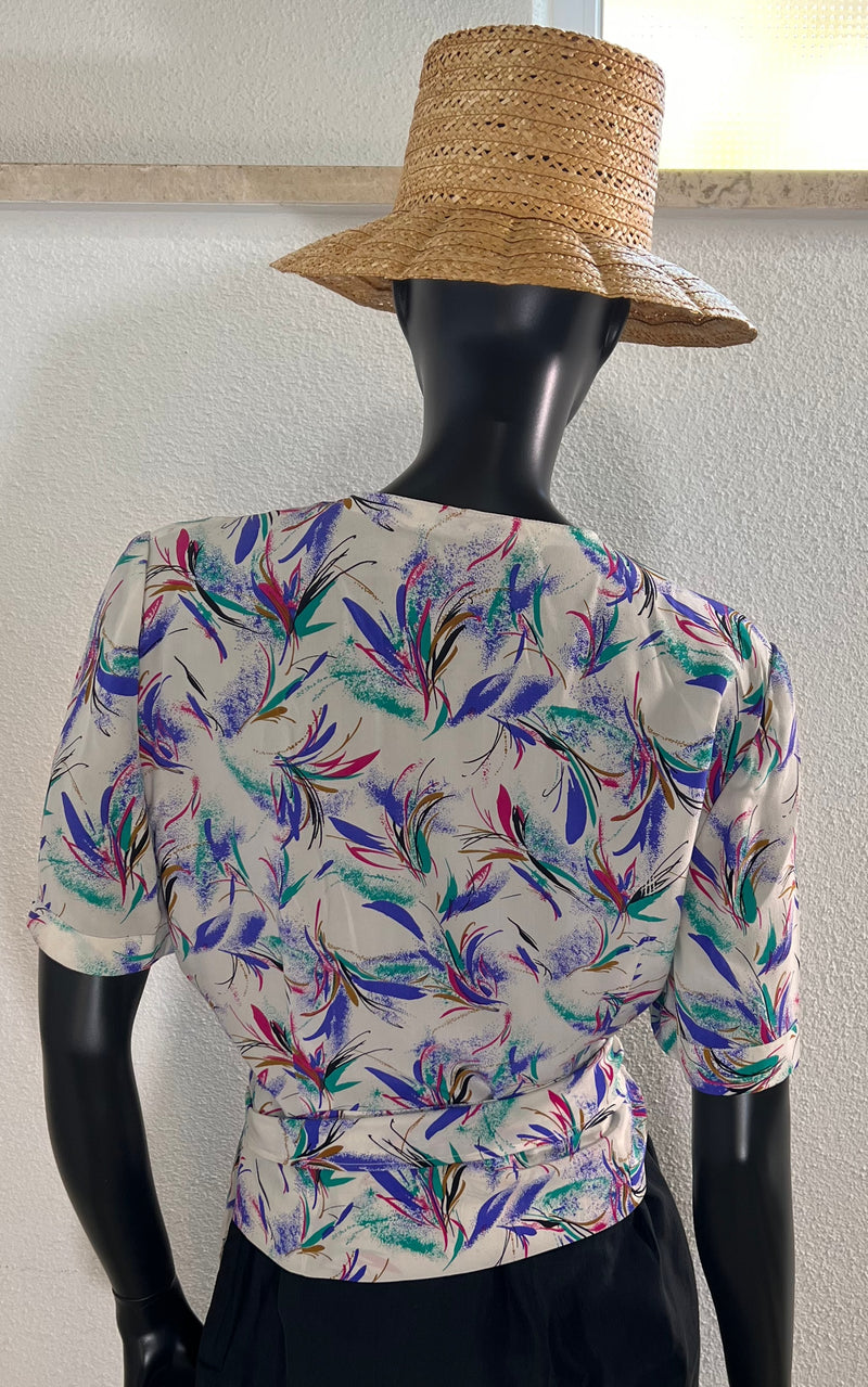 Vintage 90s Silk Blouse Arty Print