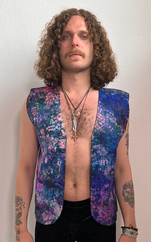 Vintage MENS 70s Silk Tye Dye Waistcoat