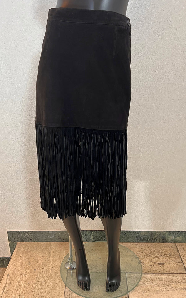 Vintage 90s Yves Saint Laurent Fringed Suede Skirt