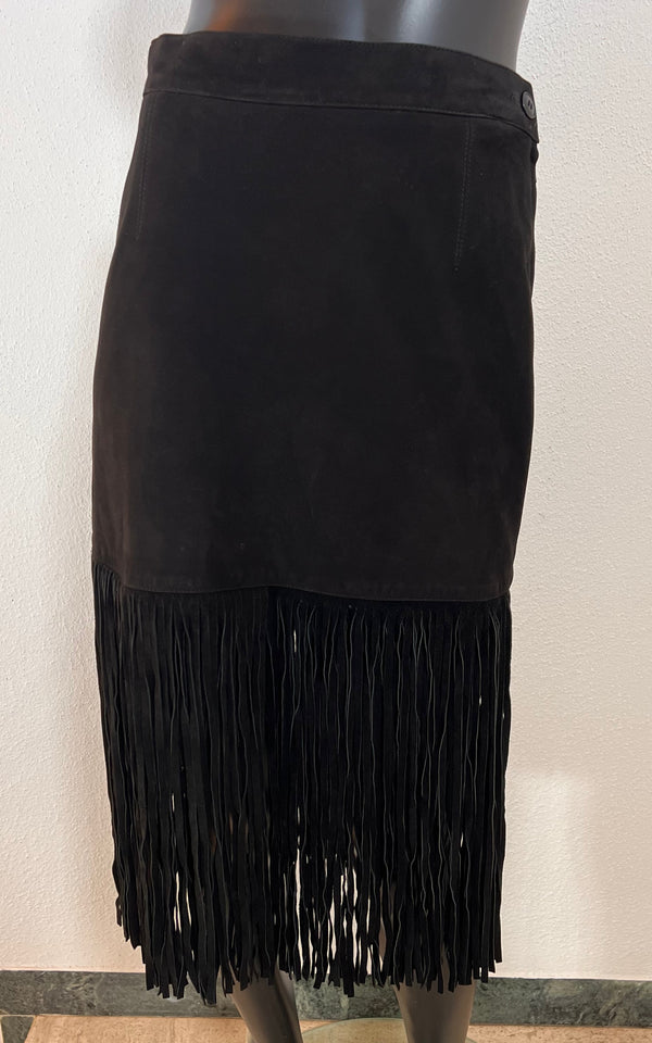 Vintage 90s Yves Saint Laurent Fringed Suede Skirt