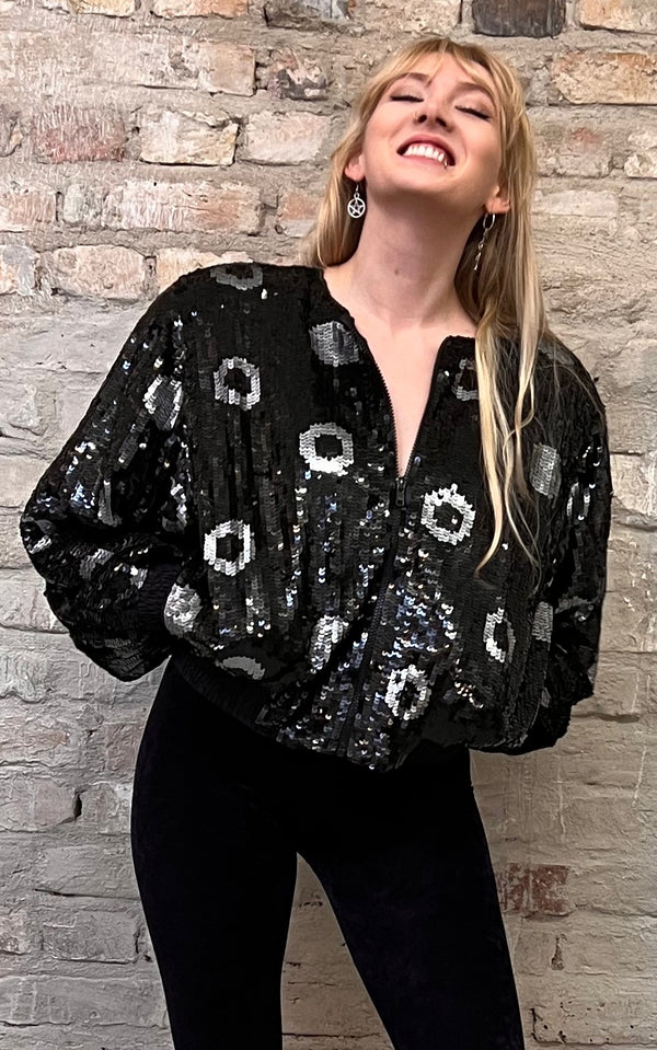 Vintage Snake Sequin Bomber Jacket