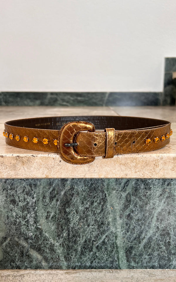 Vintage Yves Saint Laurent 70s Gold Snakeskin Belt