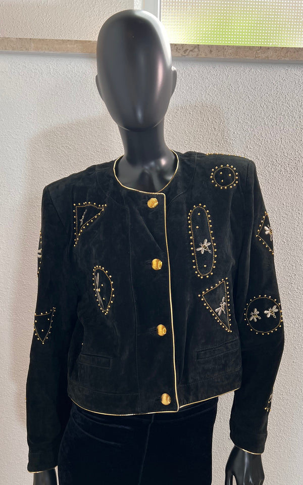 Vintage 90s Leatherjacket Bees & Dragonfly