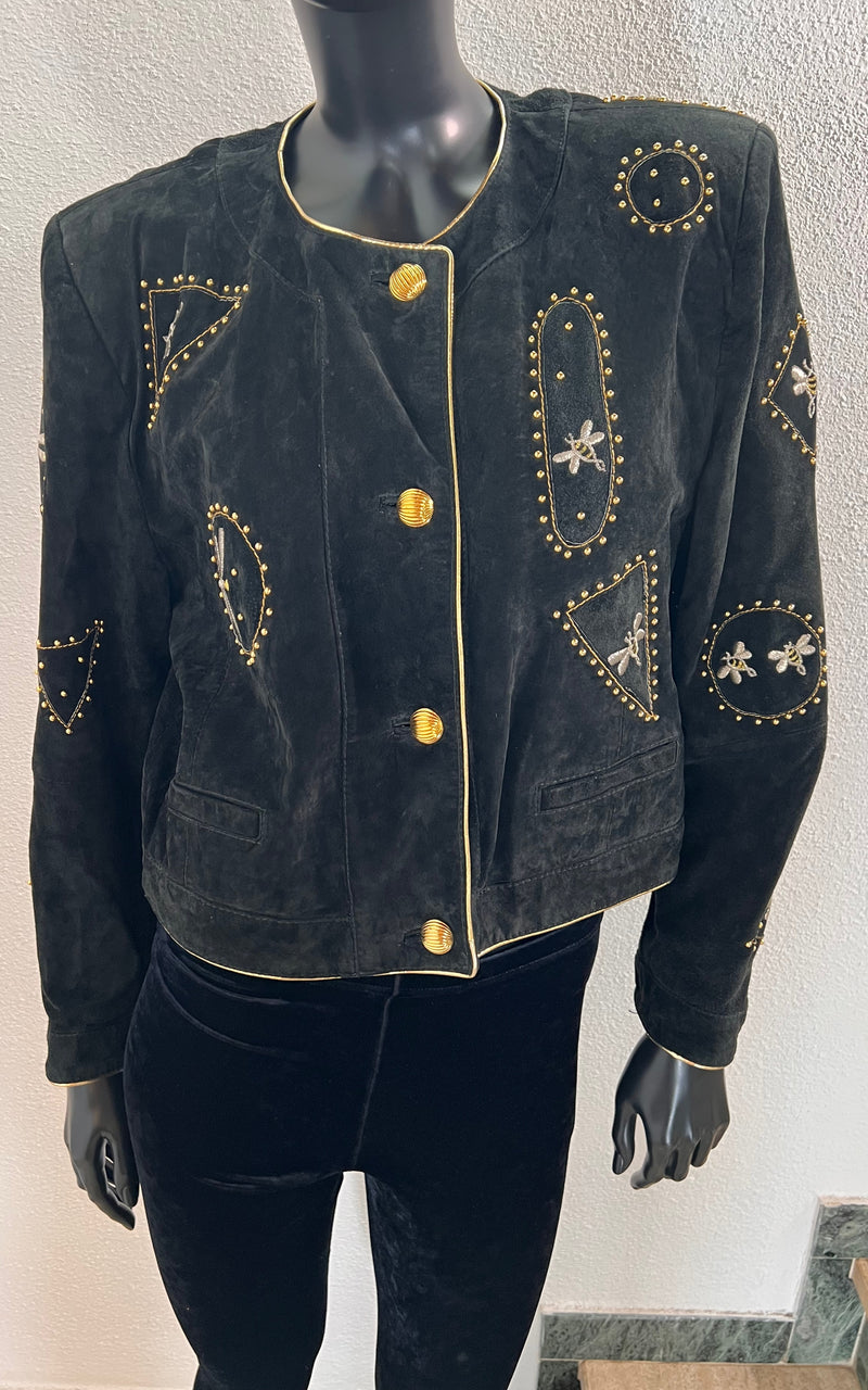 Vintage 90s Leatherjacket Bees & Dragonfly