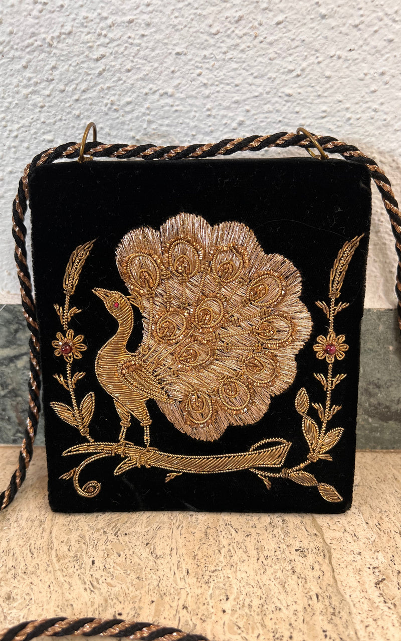 Vintage 70s Peacock Velvet Bag