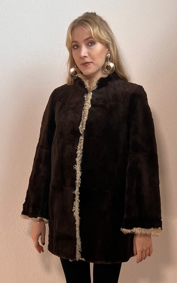 Vintage 70s Fur Curly Lamb Coat